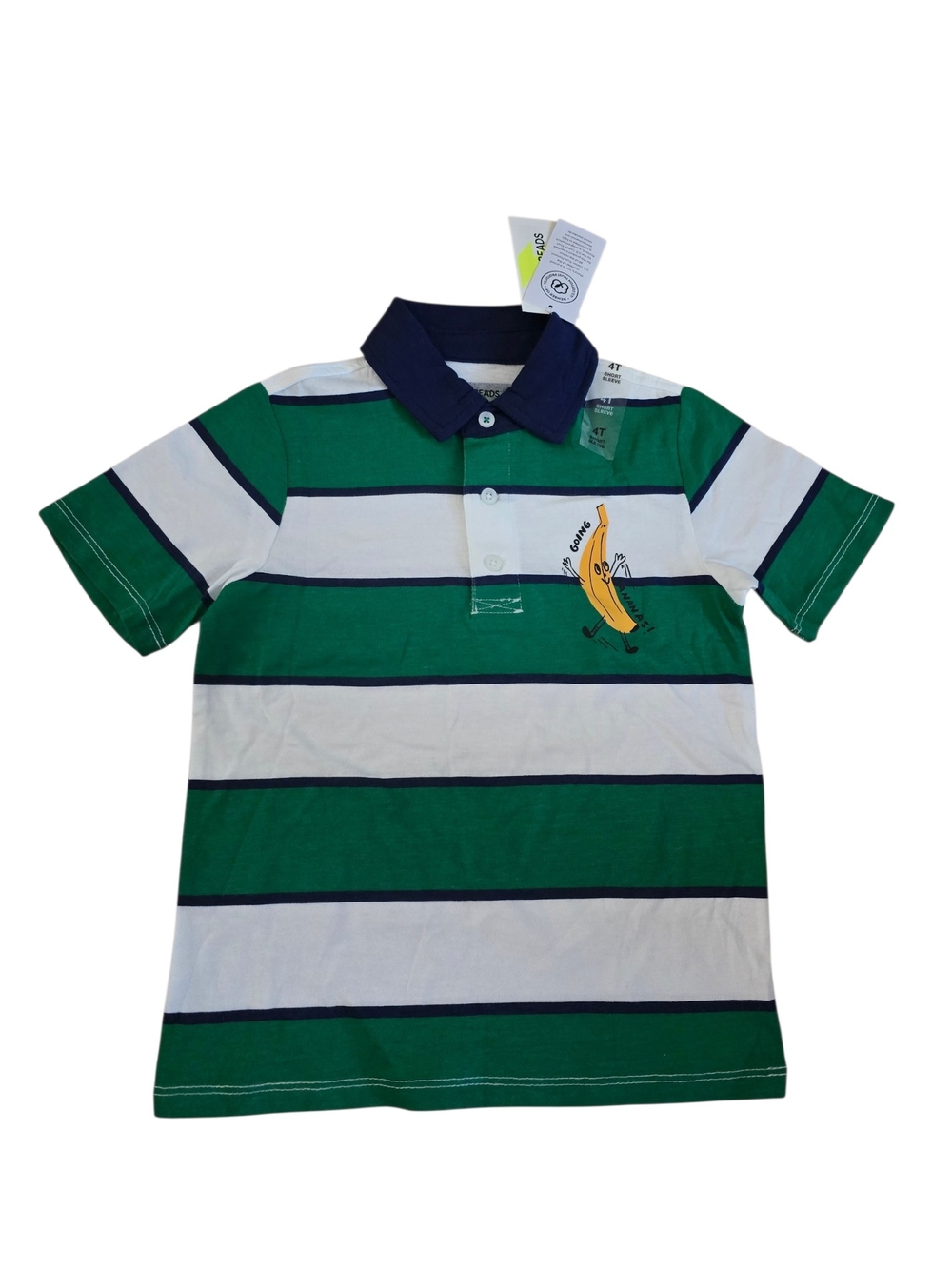Epic Threads Green, White & Navy Striped Polo with Banana Graphic